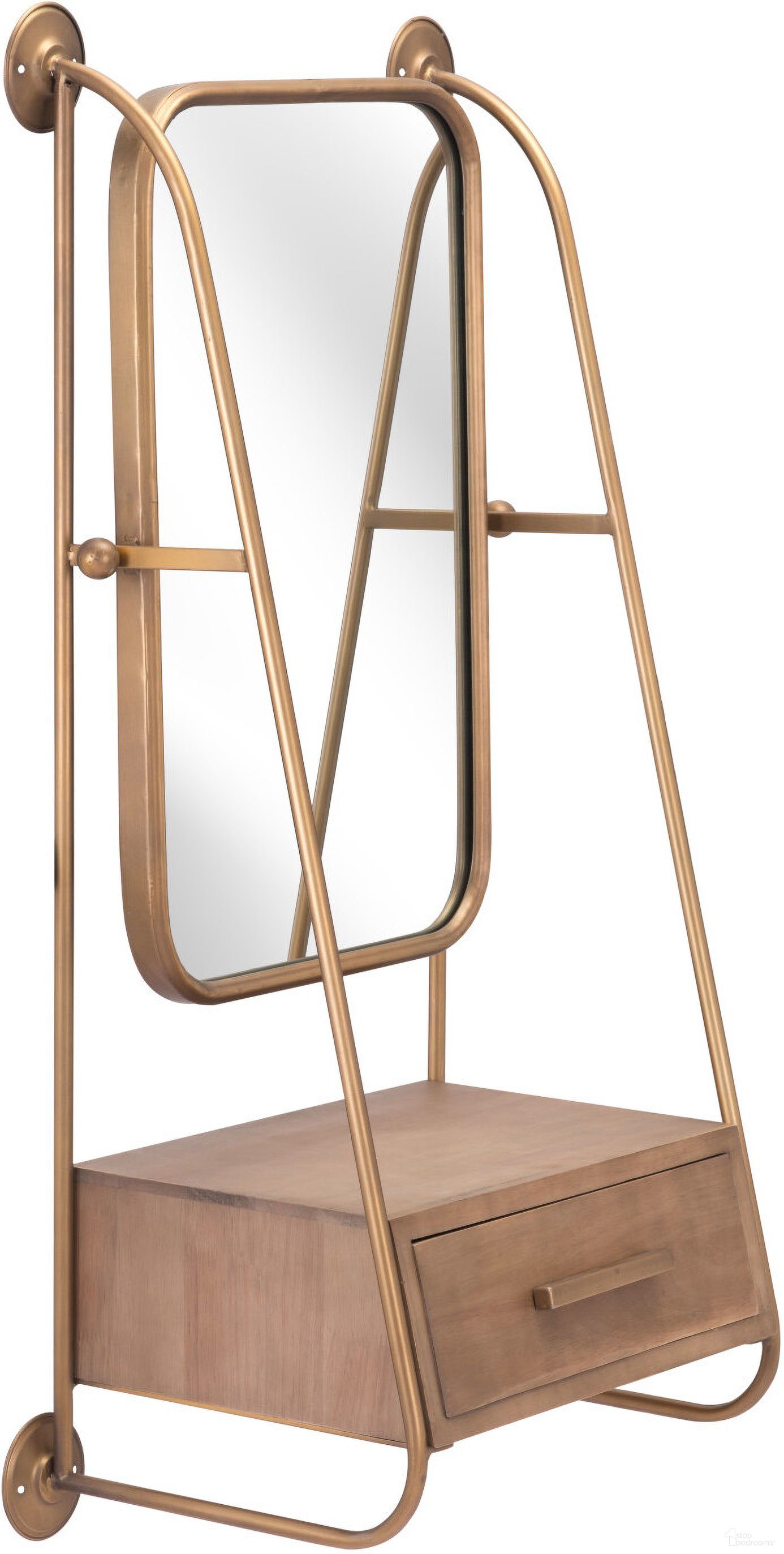 The appearance of Peralta Mirror Shelf In Brass and Brown designed by Zuo Modern in the modern / contemporary interior design. This brass piece of furniture was selected by 1StopBedrooms from Peralta Collection to add a touch of cosiness and style into your home. Sku: A12232. Material: Steel.
