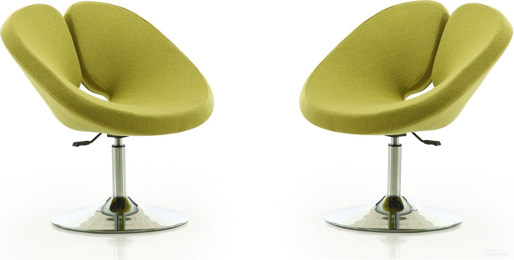 The appearance of Perch Adjustable Chair in Green and Polished Chrome (Set of 2) designed by Manhattan Comfort in the modern / contemporary interior design. This green piece of furniture  was selected by 1StopBedrooms from Perch Collection to add a touch of cosiness and style into your home. Sku: AC037-GR;AC037-GR. Material: Metal.
