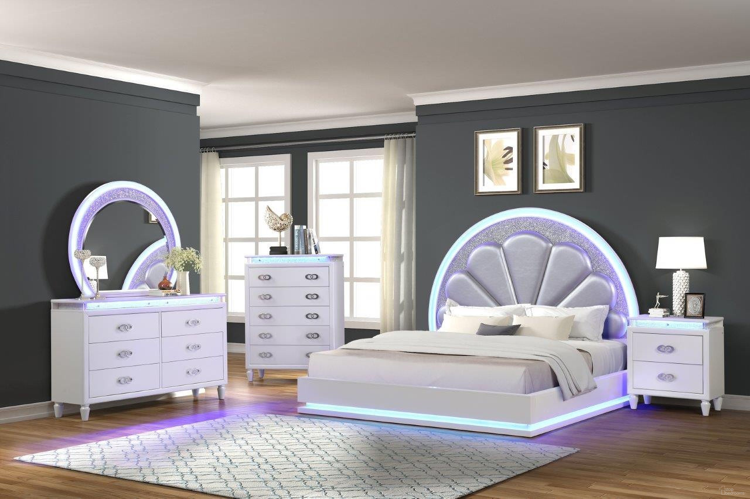 Perla Led Bedroom Set In Milky White