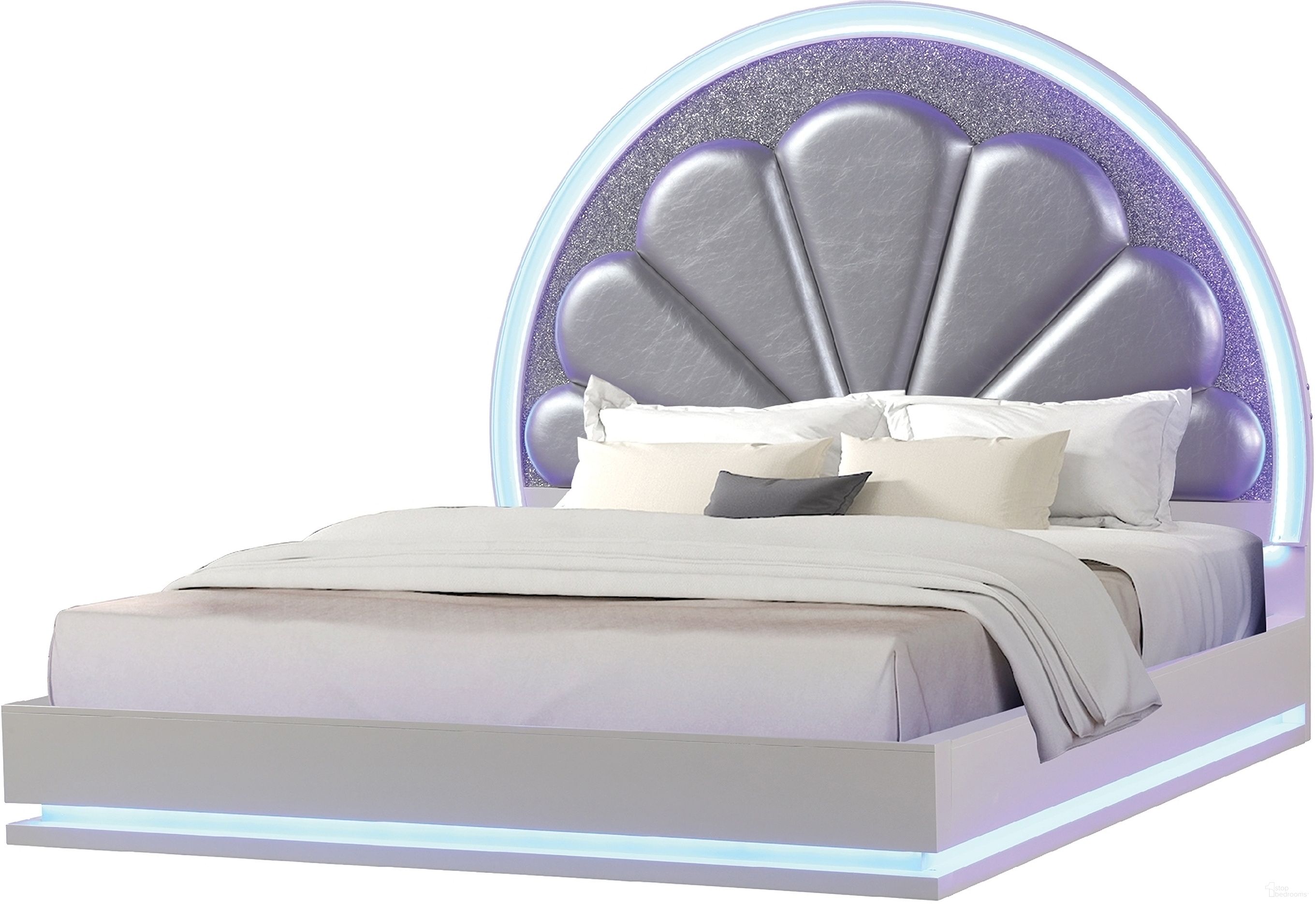 Perla Led King Size Bed Made With Wood In Milky White