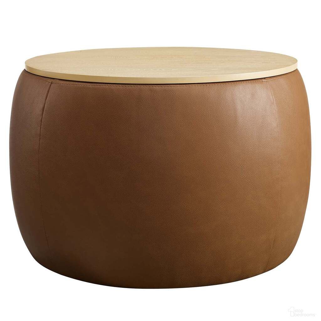 The appearance of Perla Vegan Leather Storage Round Ottoman In Tan designed by Modway in the modern / contemporary interior design. This tan piece of furniture was selected by 1StopBedrooms from Perla Collection to add a touch of cosiness and style into your home. Sku: EEI-6687-TAN. Material: PVC.