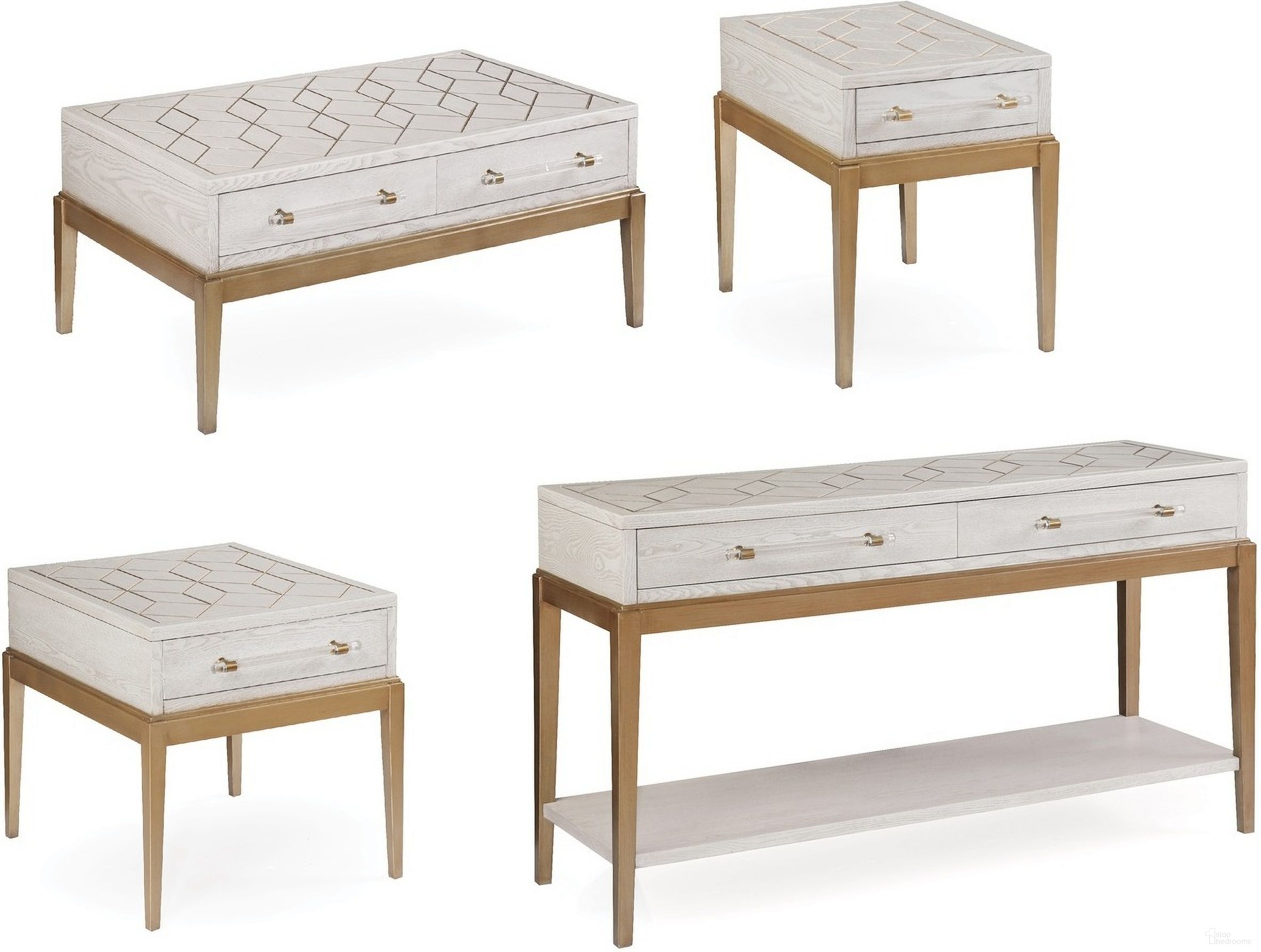 The appearance of Perrine Rectangle Occasional Table Set In White designed by Bassett Mirror Company in the modern / contemporary interior design. This white piece of furniture was selected by 1StopBedrooms from Perrine Collection to add a touch of cosiness and style into your home. Sku: 2431-LR-100;2431-LR-200. Material: Solid Hardwood.