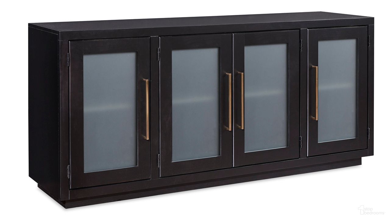 The appearance of Perry 66 Inch Console with 4 Doors In Black designed by Aspenhome in the modern / contemporary interior design. This black piece of furniture  was selected by 1StopBedrooms from Perry Collection to add a touch of cosiness and style into your home. Sku: MAA1240-BLK. Material: Wood.