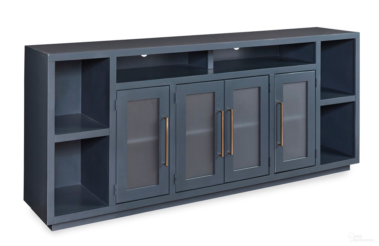 The appearance of Perry 84 Inch Console with 4 Doors In Malta Blue designed by Aspenhome in the modern / contemporary interior design. This blue piece of furniture  was selected by 1StopBedrooms from Perry Collection to add a touch of cosiness and style into your home. Sku: MAA1260-MBL. Material: Wood.