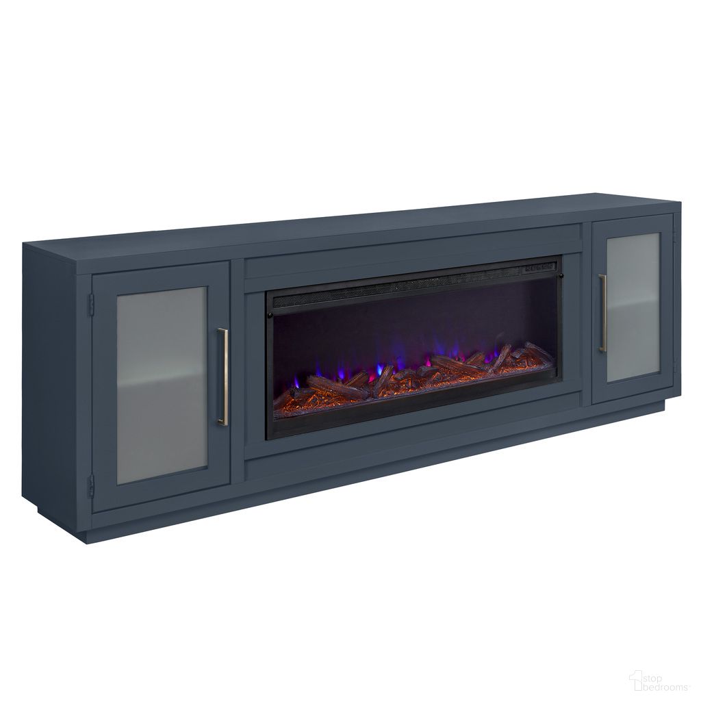 The appearance of Perry 84 Inch Fireplace Console In Malta Blue designed by Aspenhome in the modern / contemporary interior design. This blue piece of furniture  was selected by 1StopBedrooms from Perry Collection to add a touch of cosiness and style into your home. Sku: MAA1960-MBL. Material: Wood.
