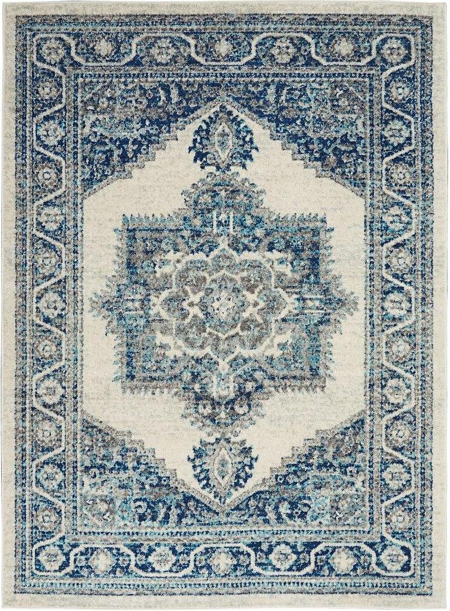 The appearance of Persian 5 X 7 Area Rug In Blue and Ivory designed by Nourison in the modern / contemporary interior design. This blue and ivory piece of furniture was selected by 1StopBedrooms from Persian Vintage Collection to add a touch of cosiness and style into your home. Sku: 99446712974. Material: Polypropylene.
