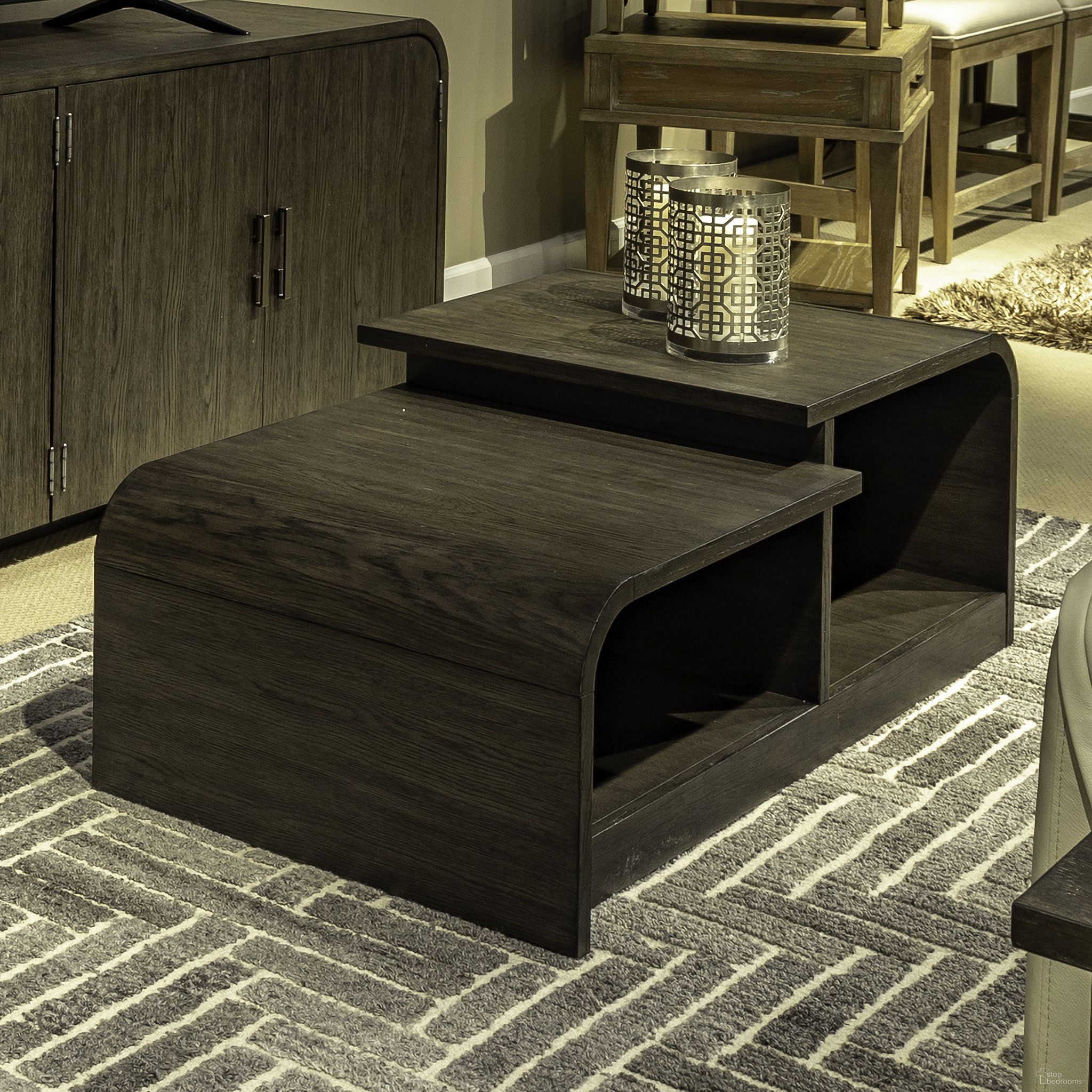 The appearance of Perspectives Cocktail Table In Espresso designed by Liberty in the transitional interior design. This espresso piece of furniture  was selected by 1StopBedrooms from Perspectives Collection to add a touch of cosiness and style into your home. Sku: 651-OT1010. Material: Solid Rubberwood.