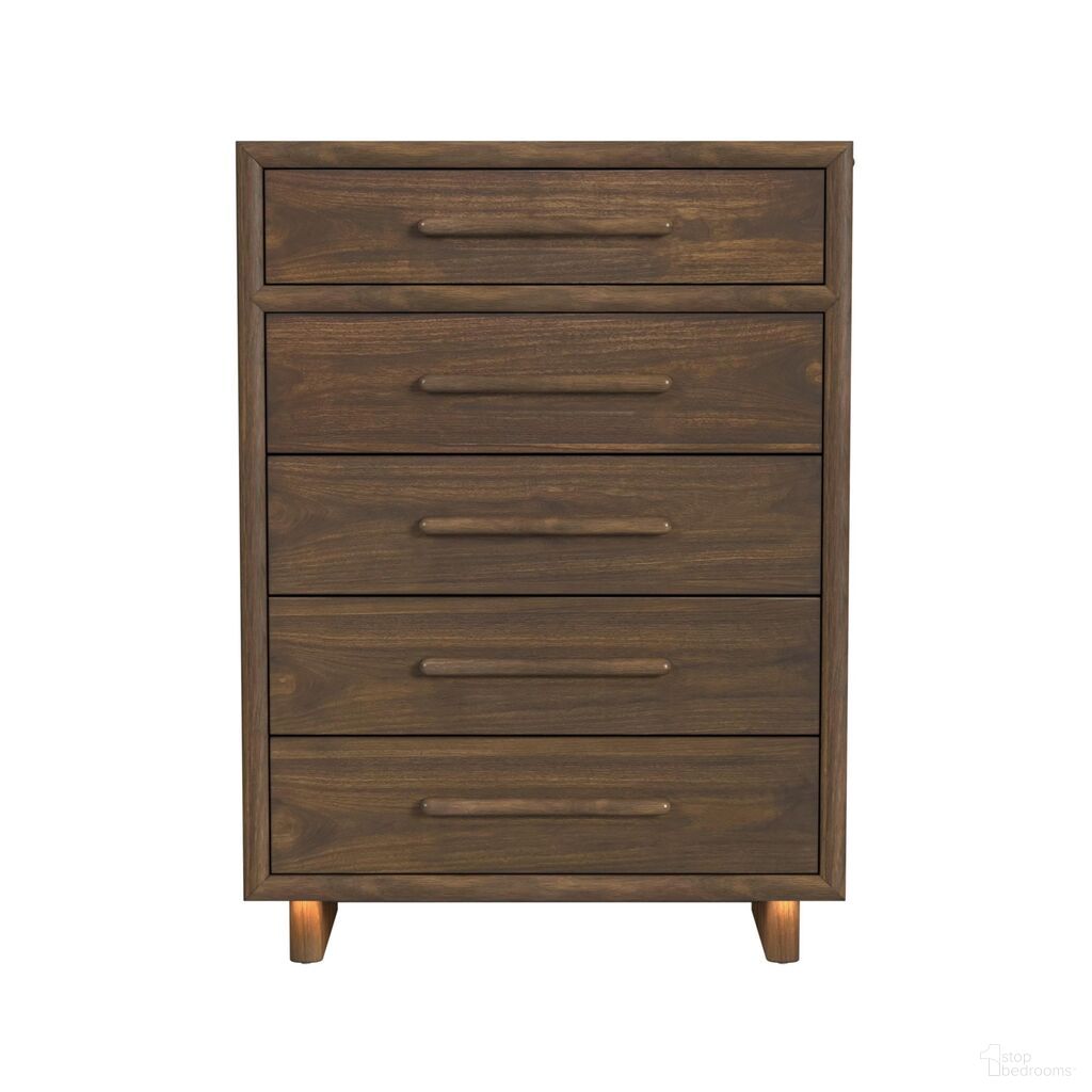 The appearance of Perth Chest with LED In Brown designed by Picket House in the transitional interior design. This brown piece of furniture  was selected by 1StopBedrooms from Perth Collection to add a touch of cosiness and style into your home. Sku: B-16760-5-CH. Material: Walnut.