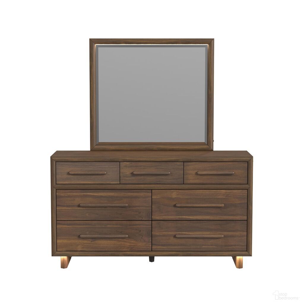 The appearance of Perth Dresser and Mirror Set with LED In Brown designed by Picket House in the transitional interior design. This brown piece of furniture was selected by 1StopBedrooms from Perth Collection to add a touch of cosiness and style into your home. Sku: B-16760-5-DR;B-16760-5-MR. Material: Walnut.