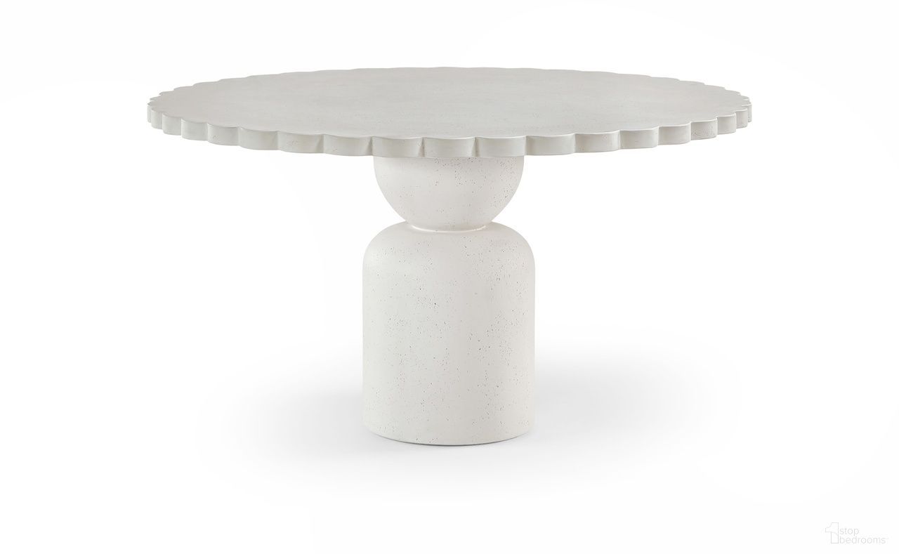 The appearance of Petalia 54 Inch Concrete Indoor and Outdoor Dining Table In Cream designed by Meridian in the modern / contemporary interior design. This cream piece of furniture  was selected by 1StopBedrooms from Petalia Collection to add a touch of cosiness and style into your home. Sku: 77032Cream-DT54 Box 1/2 (Top);77032Cream-DT54 Box 2/2 (Base). Table Base Style: Pedestal. Table Top Shape: Round. Material: Concrete. Size: 54".