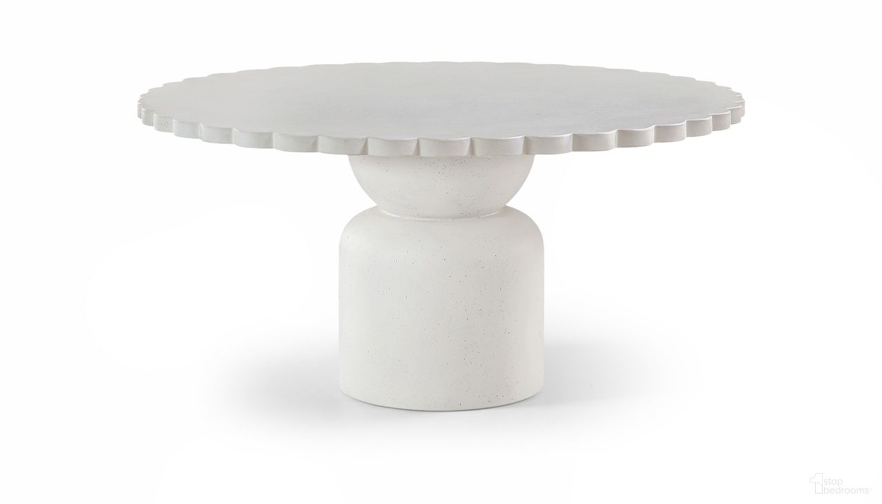 The appearance of Petalia 60 Inch Concrete Indoor and Outdoor Dining Table In Cream designed by Meridian in the modern / contemporary interior design. This cream piece of furniture  was selected by 1StopBedrooms from Petalia Collection to add a touch of cosiness and style into your home. Sku: 77032Cream-DT60 Box 1/2 (Top);77032Cream-DT60 Box 2/2 (Base). Table Base Style: Pedestal. Table Top Shape: Round. Material: Concrete. Size: 60".