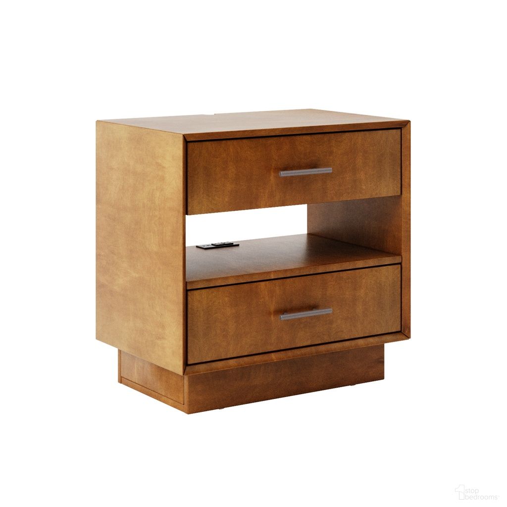 The appearance of Peter 2-Drawer Nightstand With Built-In Outlets In Walnut designed by Karat Home in the modern / contemporary interior design. This walnut piece of furniture was selected by 1StopBedrooms from Peter Collection to add a touch of cosiness and style into your home. Sku: NSCS1184D-WAL. Material: Solid Wood.