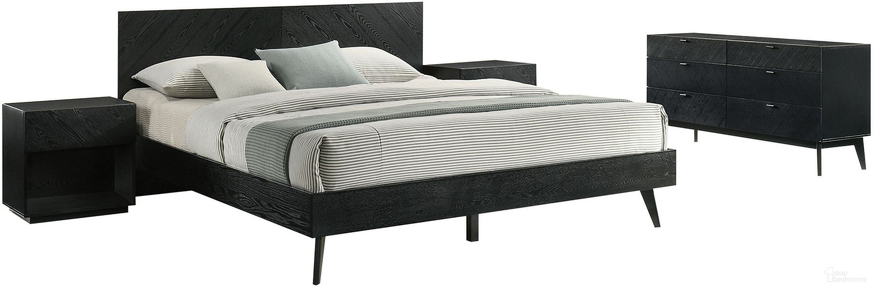 The appearance of Petra 4 Piece Wood King Bedroom Set In Black designed by Armen Living in the transitional interior design. This black piece of furniture  was selected by 1StopBedrooms from Petra Collection to add a touch of cosiness and style into your home. Sku: LCPTBDKGBLKBX1;LCPTBDKGBLKBX2;LCPTBDKGBLKBX3;LCPTLABLK;LCPTLABLK;LCPTDRBLK. Bed Type: Platform Bed. Material: Wood. Bed Size: King.