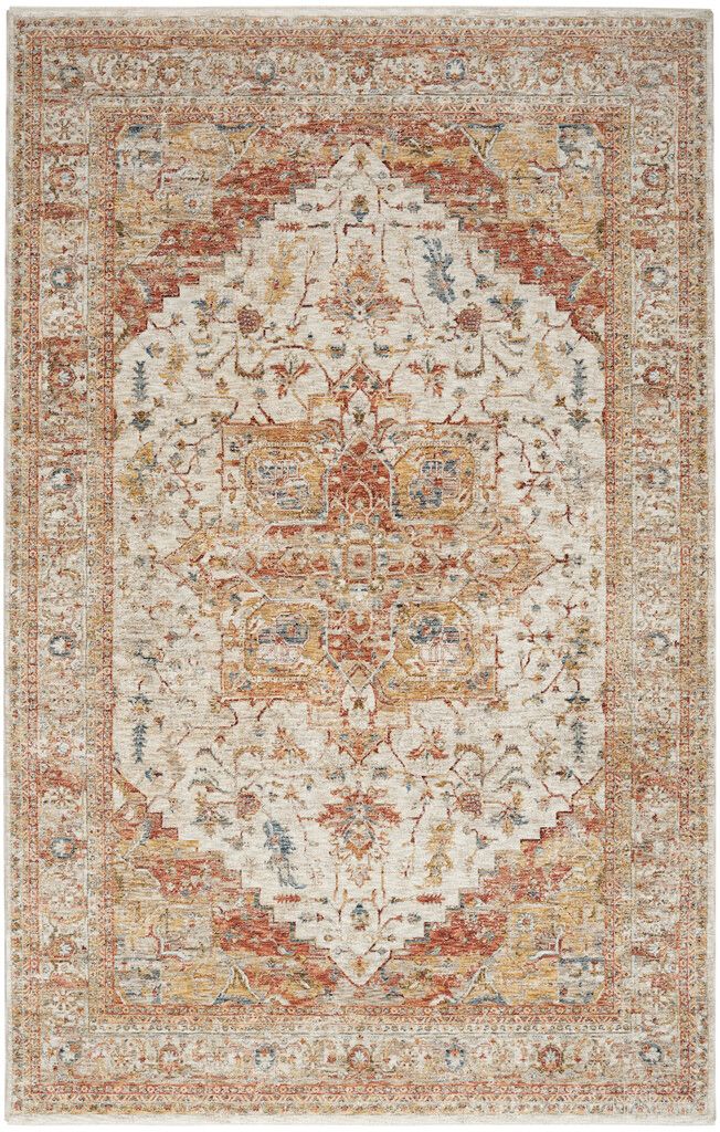 The appearance of Petra 9'3" x 12'7" Indoor Rug In Ivory and Rust designed by Nourison in the rustic / southwestern interior design. This ivory and rust piece of furniture  was selected by 1StopBedrooms from Petra Collection to add a touch of cosiness and style into your home. Sku: 99446901347. Material: Polyester.