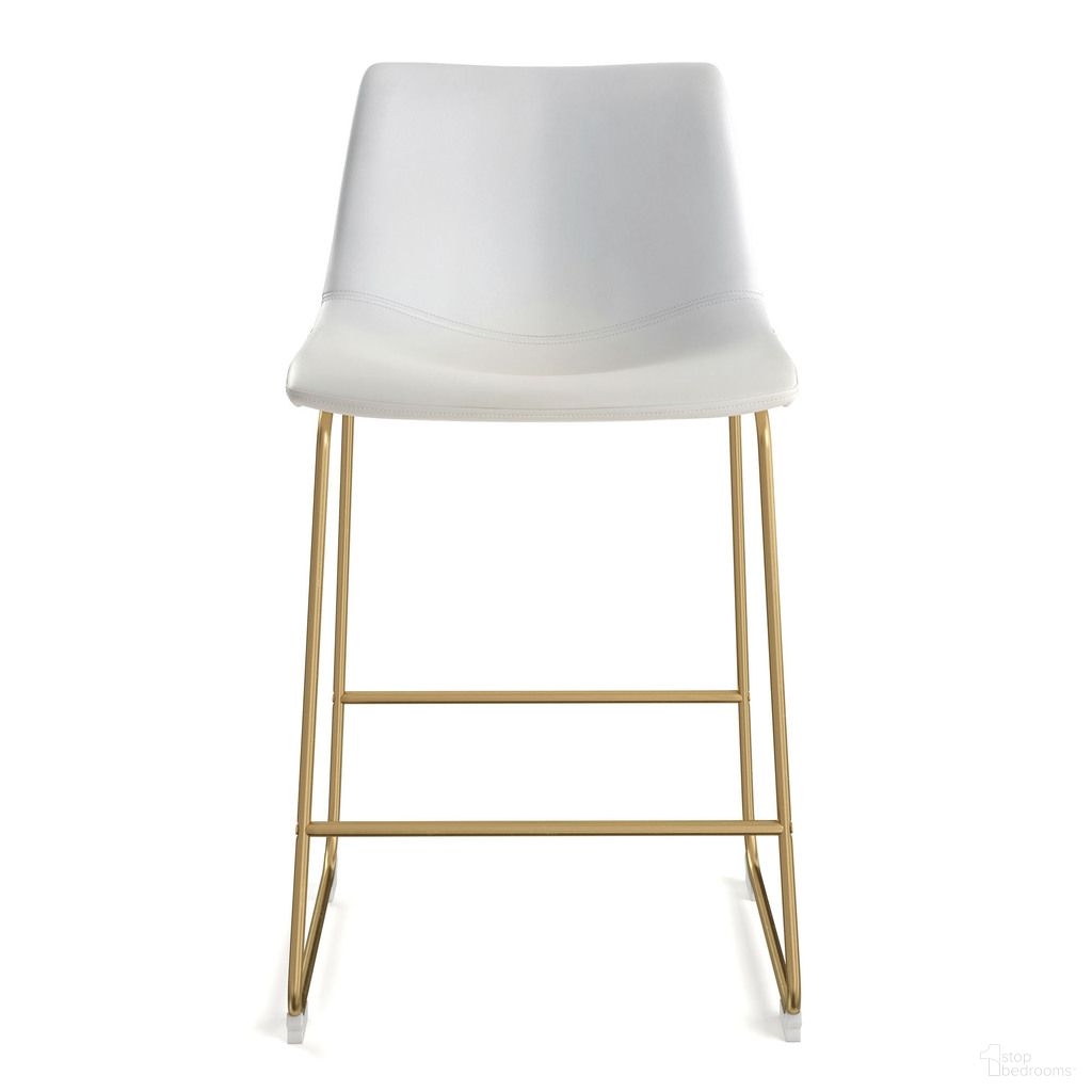 The appearance of Petra Counter Height Stool with Gold Frame Set of 2 In White designed by Aeon in the modern / contemporary interior design. This white piece of furniture was selected by 1StopBedrooms from Petra Collection to add a touch of cosiness and style into your home. Sku: AE17163-G-22. Material: Plywood.