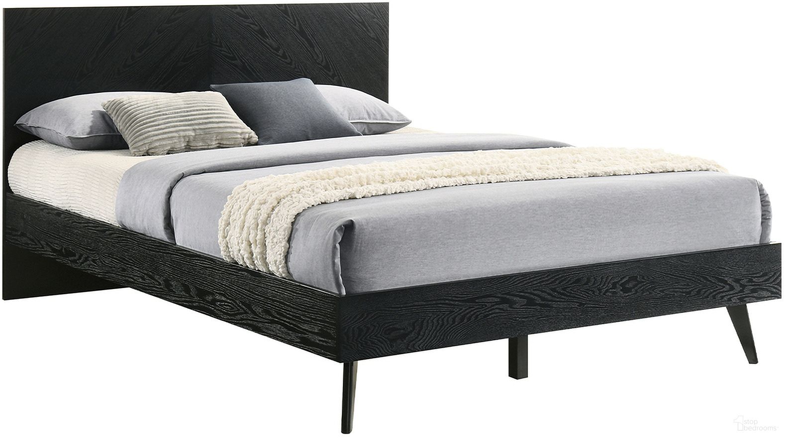 The appearance of Petra Queen Platform Wood Bed Frame In Black designed by Armen Living in the transitional interior design. This black piece of furniture was selected by 1StopBedrooms from Petra Collection to add a touch of cosiness and style into your home. Sku: LCPTBDQNBLKBX1;LCPTBDQNBLKBX2;LCPTBDQNBLKBX3. Bed Type: Platform Bed. Material: Wood. Bed Size: Queen.