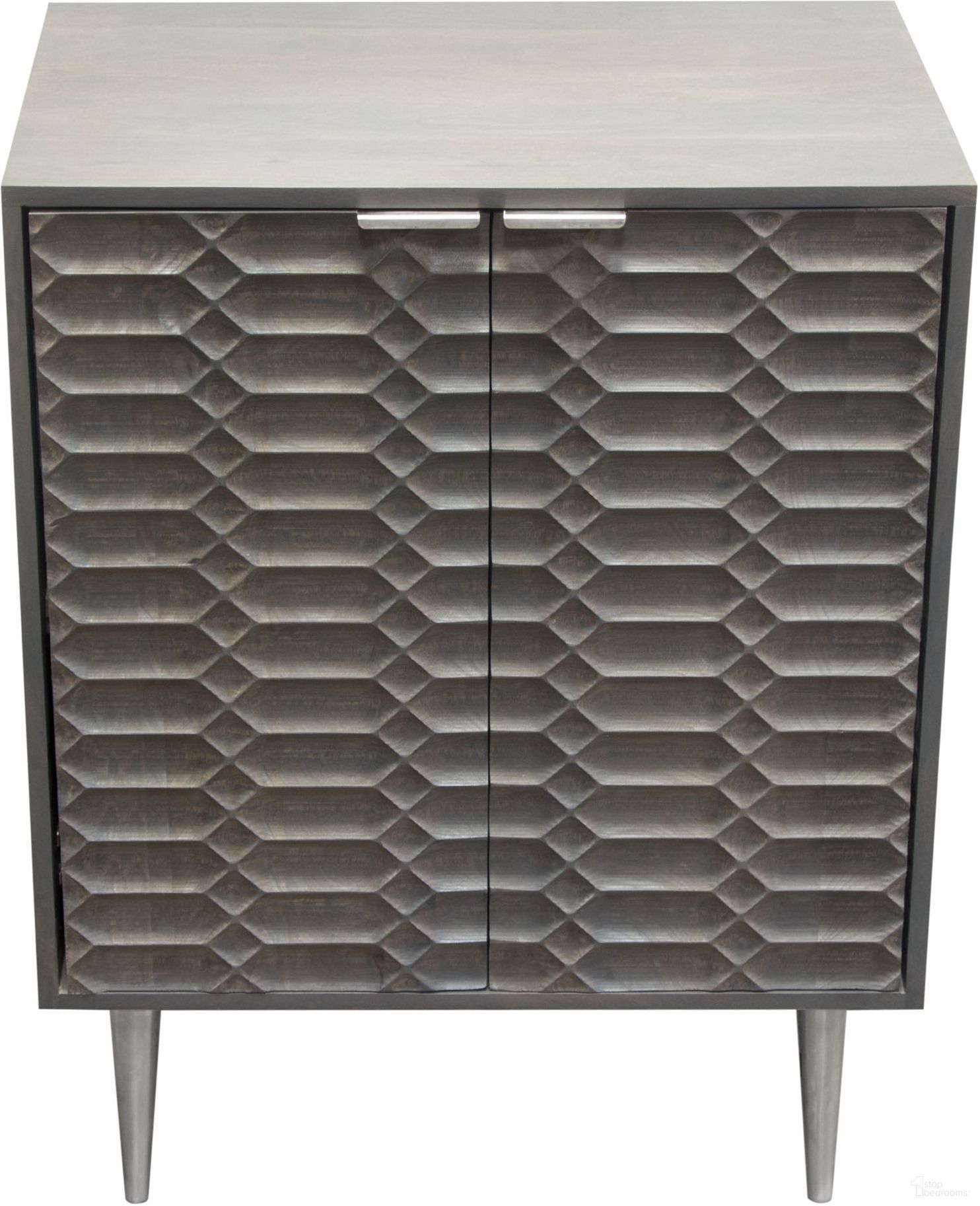 Petra Solid Mango Wood 2-Door High Cabinet in Smoke Grey Finish with Nickel Legs