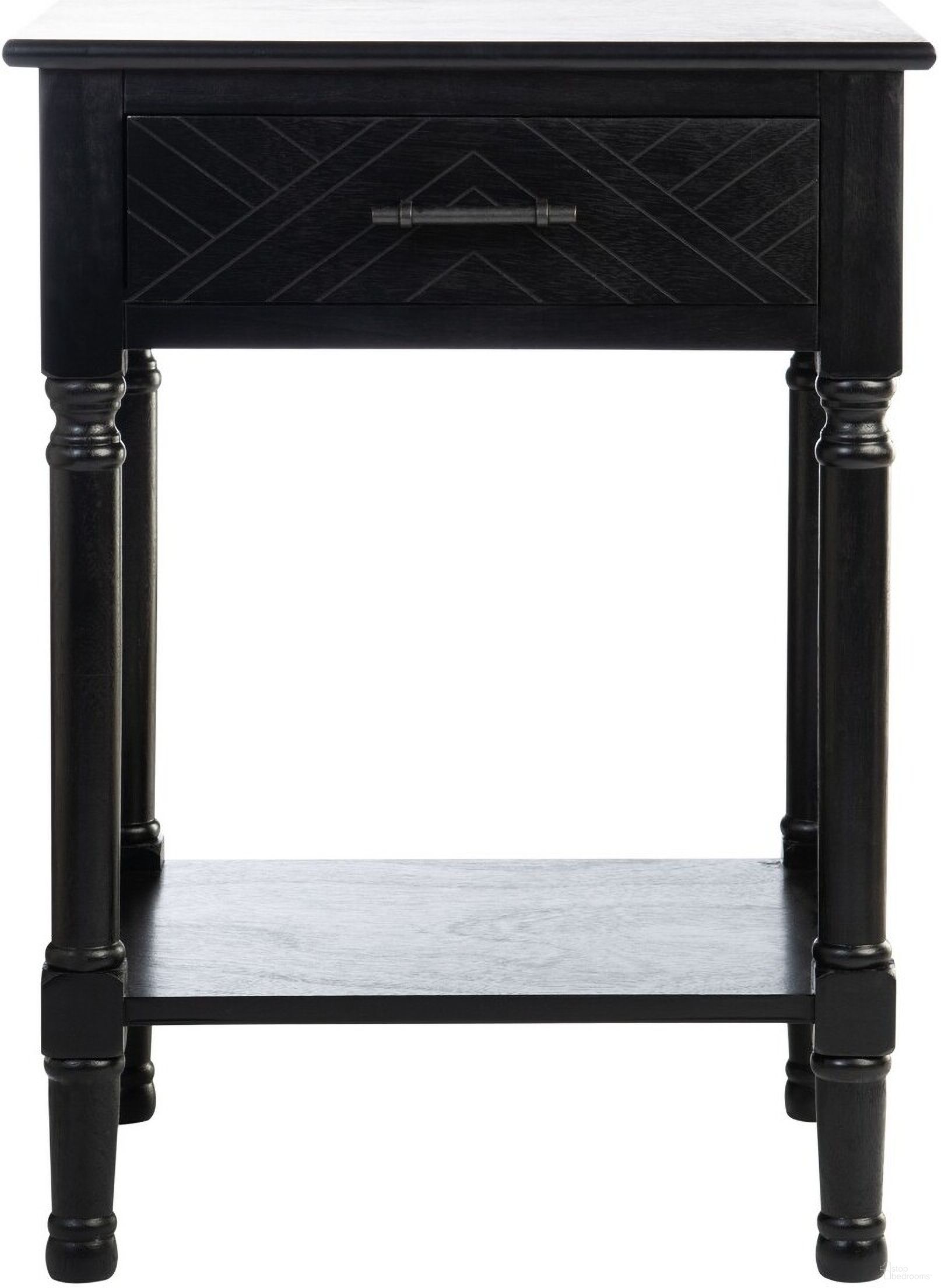 The appearance of Peyton 1 Drawer Accent Table in Black designed by Safavieh in the modern / contemporary interior design. This black piece of furniture  was selected by 1StopBedrooms from Peyton Collection to add a touch of cosiness and style into your home. Sku: ACC5704B. Material: Wood.