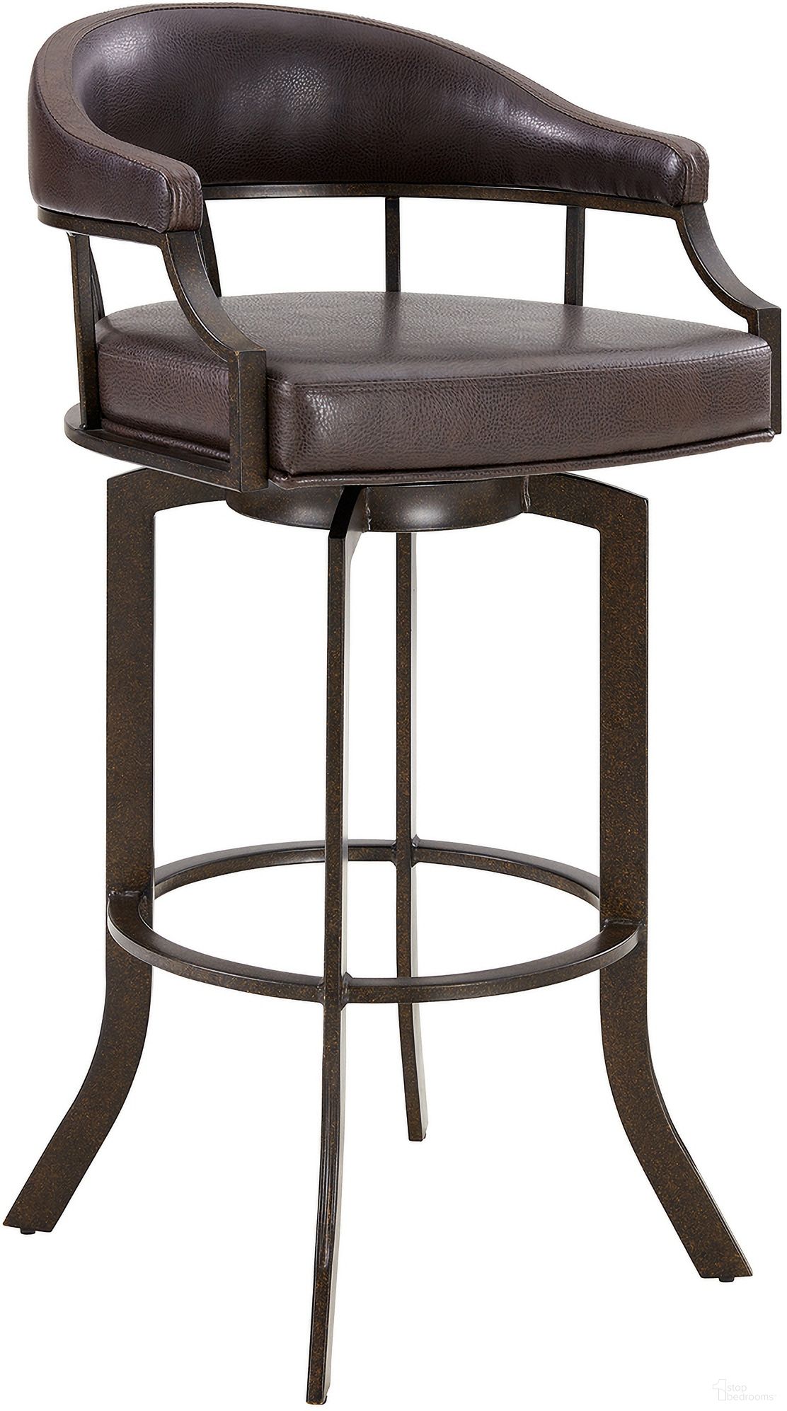 The appearance of Pharaoh Swivel 26 Inch Auburn Bay and Brown Faux Leather Bar Stool designed by Armen Living in the modern / contemporary interior design. This auburn piece of furniture was selected by 1StopBedrooms from Pharaoh Collection to add a touch of cosiness and style into your home. Sku: 721535743292. Material: Metal.