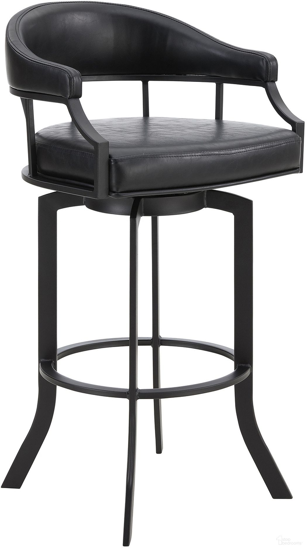 The appearance of Pharaoh Swivel 26 Inch Black Powder Coated and Black Faux Leather Metal Bar Stool designed by Armen Living in the modern / contemporary interior design. This black piece of furniture was selected by 1StopBedrooms from Pharaoh Collection to add a touch of cosiness and style into your home. Sku: 721535743315. Material: Metal.