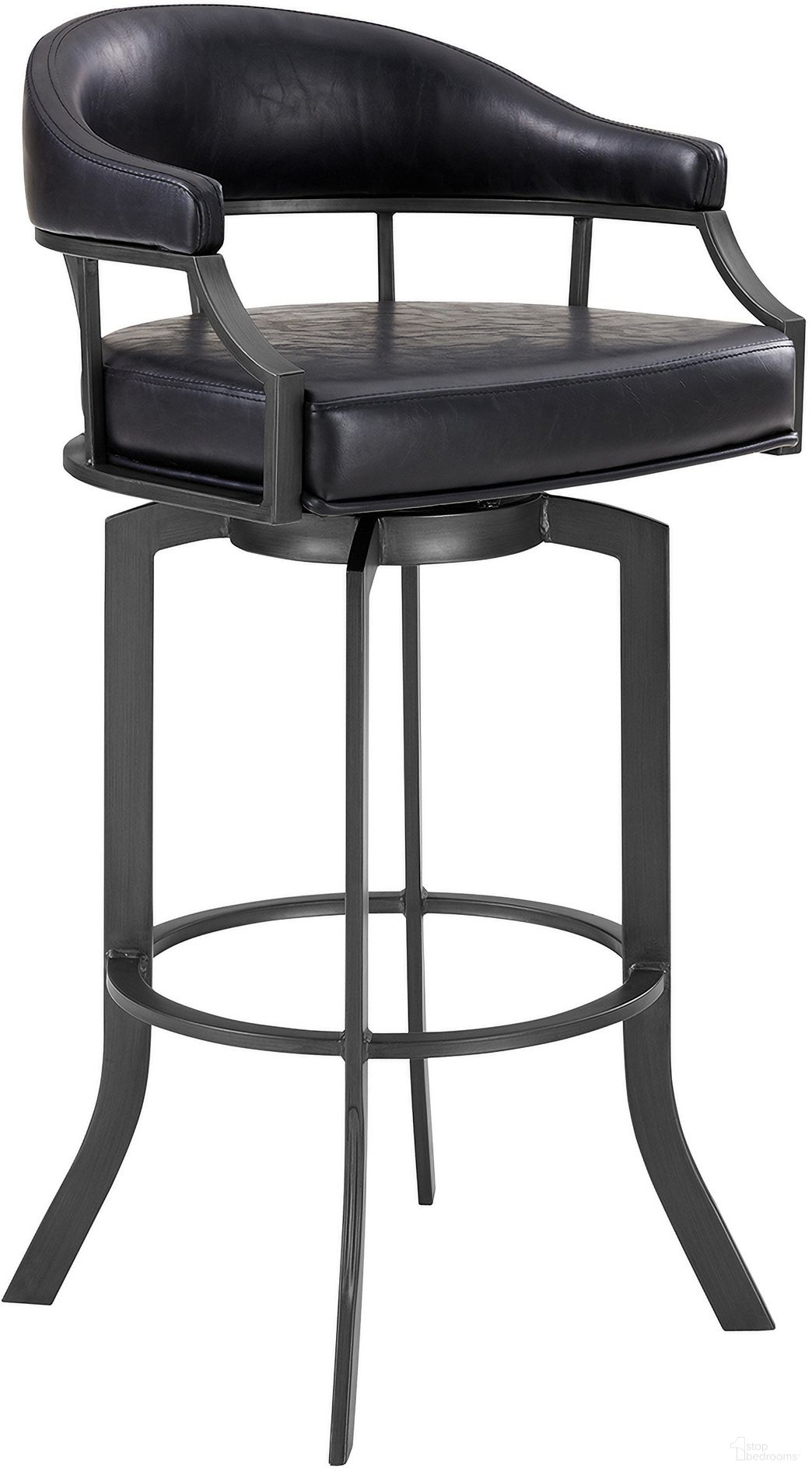 The appearance of Pharaoh Swivel 26 Inch Mineral Finish and Black Faux Leather Bar Stool designed by Armen Living in the modern / contemporary interior design. This mineral piece of furniture was selected by 1StopBedrooms from Pharaoh Collection to add a touch of cosiness and style into your home. Sku: 721535743339. Material: Metal.