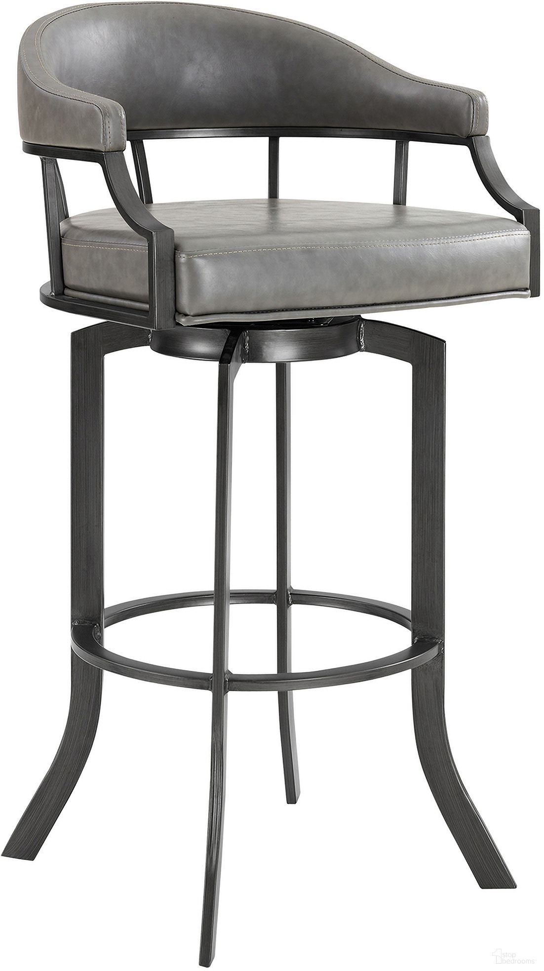 The appearance of Pharaoh Swivel 26 Inch Mineral Finish and Gray Faux Leather Bar Stool designed by Armen Living in the modern / contemporary interior design. This gray piece of furniture was selected by 1StopBedrooms from Pharaoh Collection to add a touch of cosiness and style into your home. Sku: 721535743353. Material: Metal.