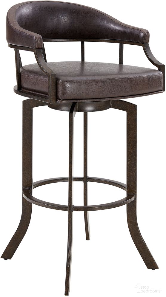 The appearance of Pharaoh Swivel 30 Inch Auburn Bay and Brown Faux Leather Bar Stool designed by Armen Living in the modern / contemporary interior design. This auburn piece of furniture was selected by 1StopBedrooms from Pharaoh Collection to add a touch of cosiness and style into your home. Sku: 721535743308. Material: Metal.
