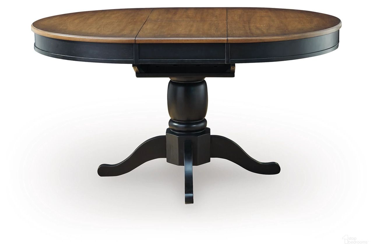 The appearance of Phillinger Oval Dining Butterfly Extension Table In Black and Brown designed by Signature Design by Ashley in the transitional interior design. This black/brown piece of furniture  was selected by 1StopBedrooms from Phillinger Collection to add a touch of cosiness and style into your home. Sku: NCD619-48. Table Base Style: Pedestal. Table Top Shape: Oval. Material: Wood. Size: 42" x 57".