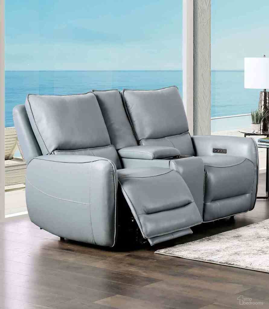 The appearance of Phineas Power Loveseat In Pale Blue designed by Furniture of America in the transitional interior design. This pale blue piece of furniture  was selected by 1StopBedrooms from Phineas Collection to add a touch of cosiness and style into your home. Sku: CM9921PB-LV-PM. Material: Leather Match.