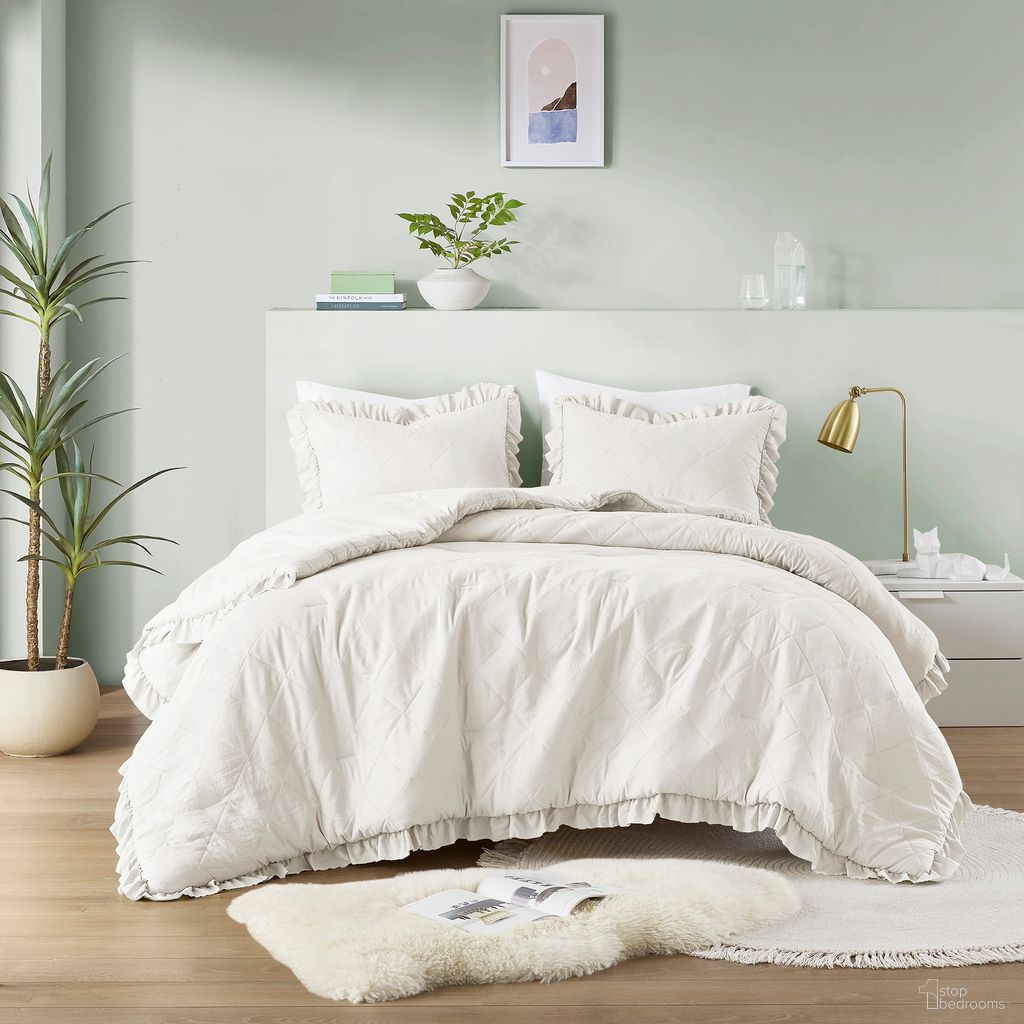 Phoebe Diamond Quilted Ruffle Edge Comforter Set In Ivory