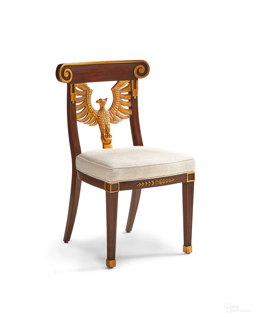 The appearance of Phoenix Dining Chair In Mahogany/Gold/Sandstone designed by Maitland-Smith in the  interior design. This mahogany/gold/sandstone piece of furniture  was selected by 1StopBedrooms from Maitland Smith Collection to add a touch of cosiness and style into your home. Sku: CJ8369-40. Material: Mahogany. Chair Type: Side Chair.