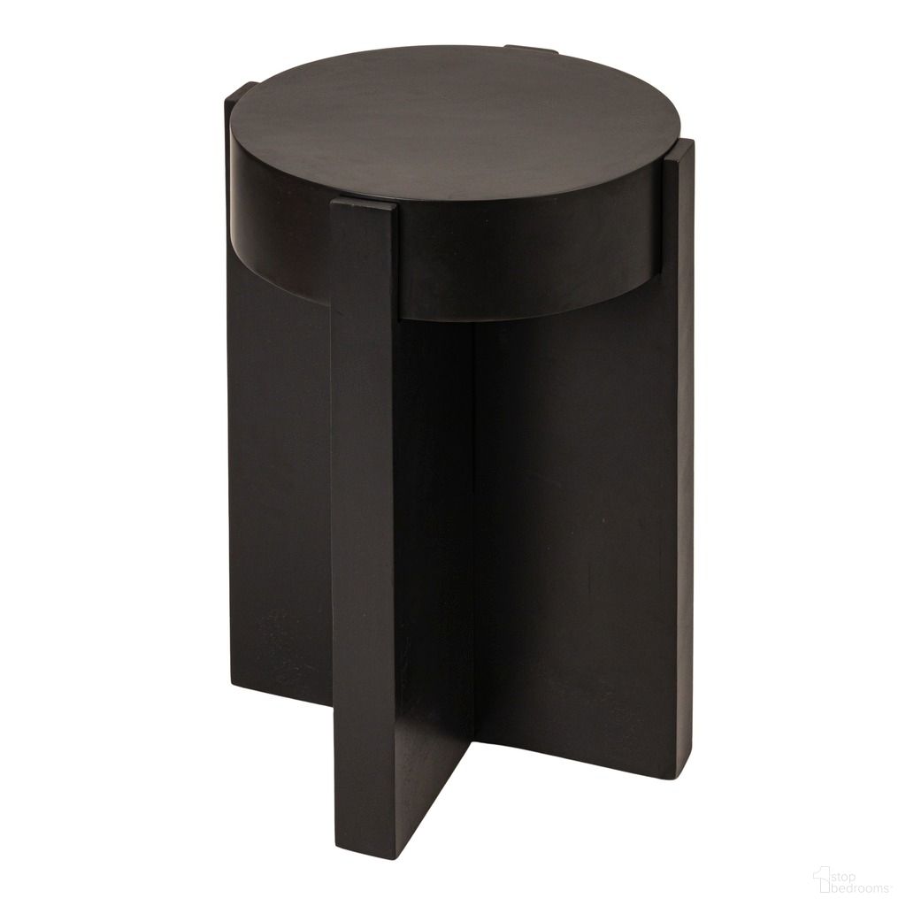 Phoenix Round Cross Slat Acacia Wood End Table with Metal Top In Black