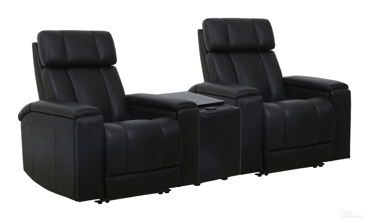 The appearance of Phoenix Zero Gravity Power 2 Seat Home Theater Seating with Wedge and Immersive Audio In Autumn Black designed by Parker House in the modern / contemporary interior design. This autumn black piece of furniture was selected by 1StopBedrooms from Phoenix Collection to add a touch of cosiness and style into your home. Sku: MPHX-865-ATBK;MPHX-812P3ZIA-ATBK;MPHX-812P3ZIA-ATBK. Material: Top Grain Leather.