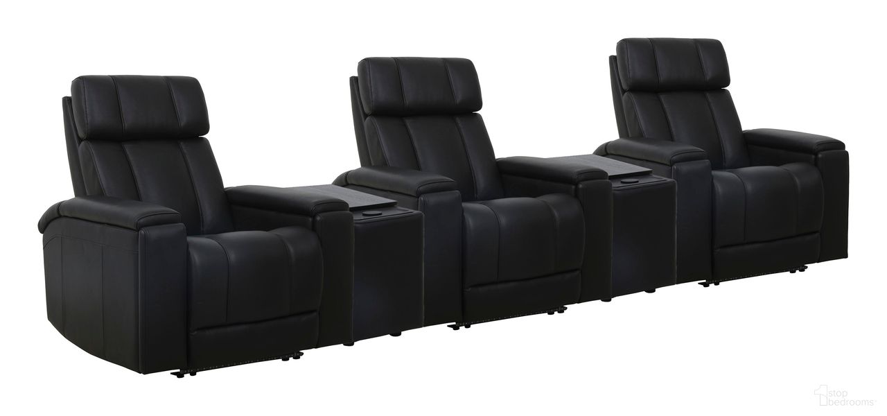 The appearance of Phoenix Zero Gravity Power 3 Seat Home Theater Seating with 2 Wedges and Immersive Audio In Autumn Black designed by Parker House in the modern / contemporary interior design. This autumn black piece of furniture was selected by 1StopBedrooms from Phoenix Collection to add a touch of cosiness and style into your home. Sku: MPHX-865-ATBK;MPHX-865-ATBK;MPHX-812P3ZIA-ATBK;MPHX-812P3ZIA-ATBK;MPHX-812P3ZIA-ATBK. Material: Top Grain Leather.