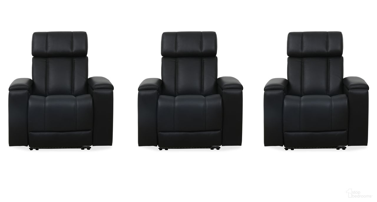 The appearance of Phoenix Zero Gravity Power 3 Seat Home Theater Seating with Immersive Audio with Headrest and Foodrest In Autumn Black designed by Parker House in the modern / contemporary interior design. This autumn black piece of furniture  was selected by 1StopBedrooms from Phoenix Collection to add a touch of cosiness and style into your home. Sku: MPHX-812P3ZIA-ATBK;MPHX-812P3ZIA-ATBK;MPHX-812P3ZIA-ATBK. Material: Top Grain Leather.