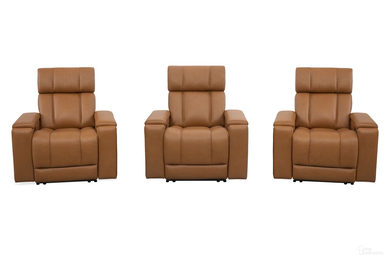 The appearance of Phoenix Zero Gravity Power 3 Seat Home Theater Seating with Immersive Audio with Headrest and Foodrest In Autumn Caramel designed by Parker House in the modern / contemporary interior design. This autumn caramel piece of furniture was selected by 1StopBedrooms from Phoenix Collection to add a touch of cosiness and style into your home. Sku: MPHX-812P3ZIA-ATCA;MPHX-812P3ZIA-ATCA;MPHX-812P3ZIA-ATCA. Material: Top Grain Leather.