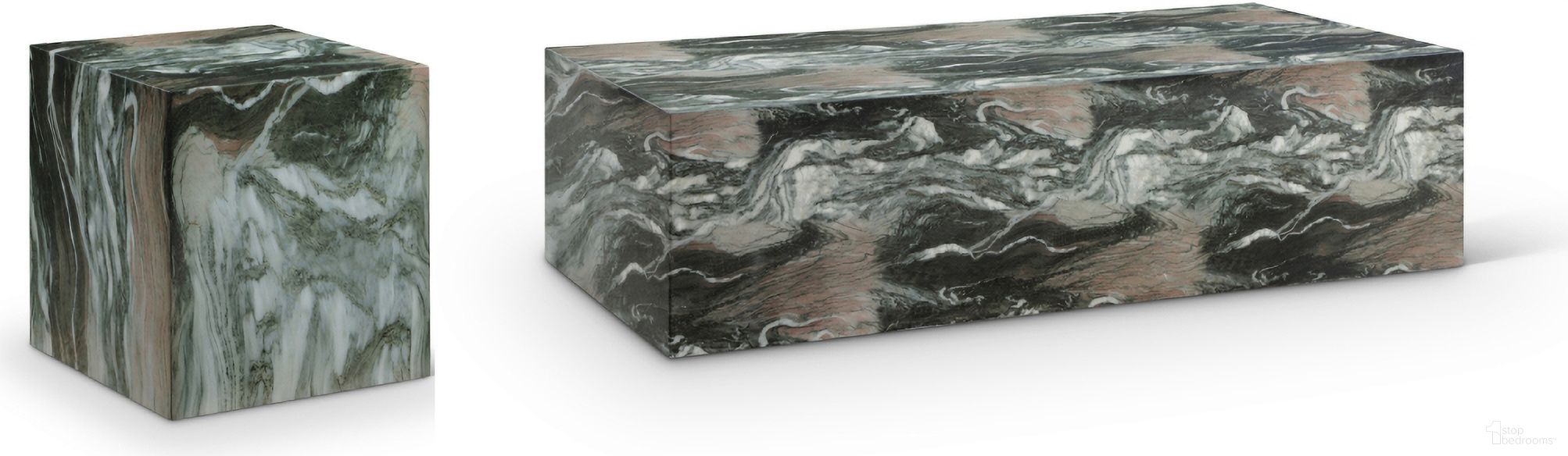Piazza Marble Finish Concrete Occasional Table Set In Green