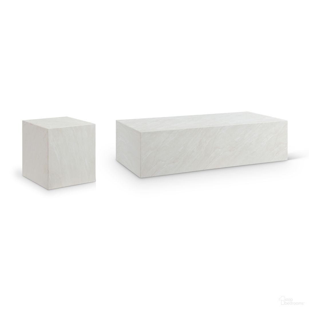 The appearance of Piazza Marble Finish Concrete Occasional Table Set In White designed by Meridian in the modern / contemporary interior design. This white piece of furniture  was selected by 1StopBedrooms from Piazza Collection to add a touch of cosiness and style into your home. Sku: 99029White-CT;99029White-ET. Material: Concrete.