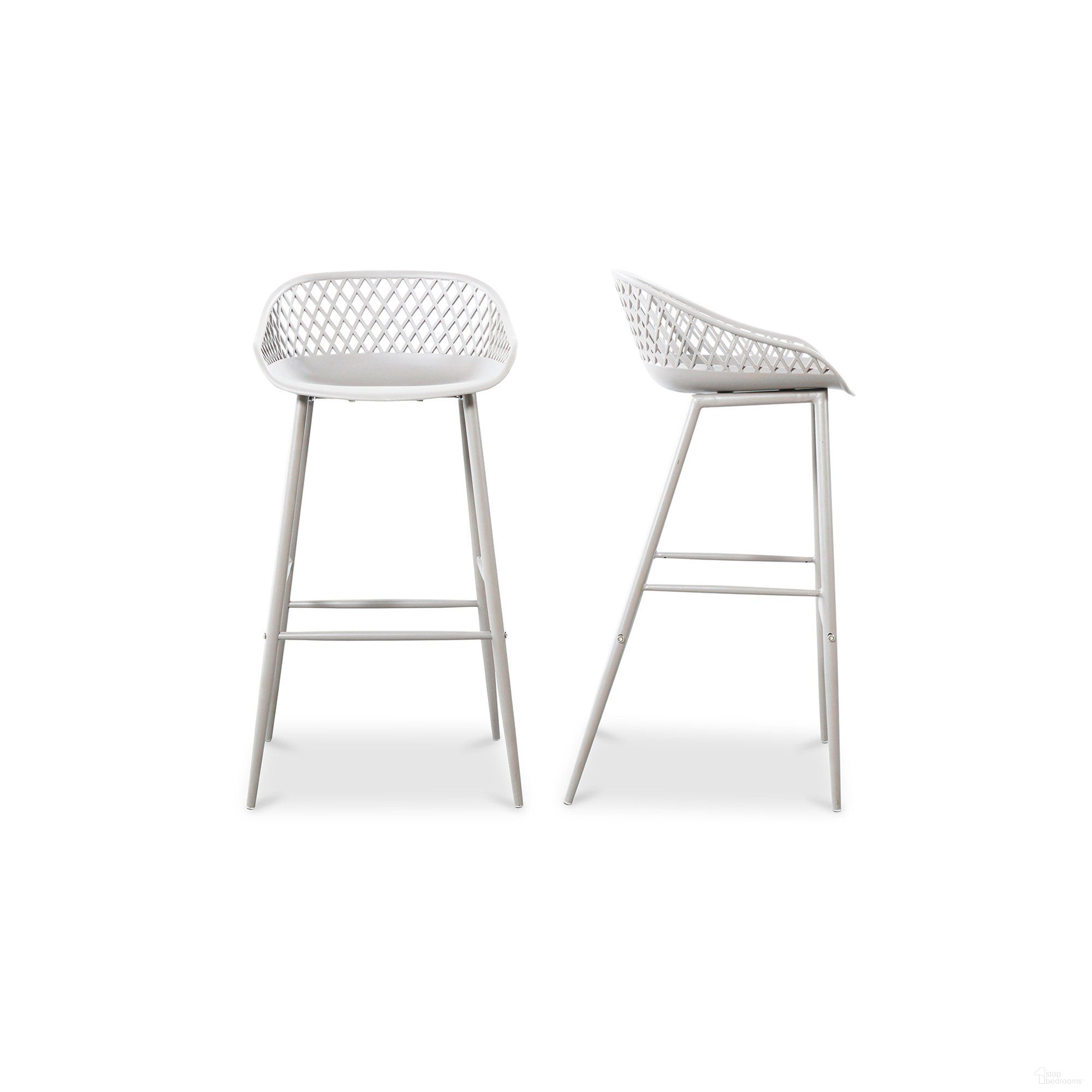 The appearance of Piazza White Outdoor Bar Stool Set Of 2 designed by Moes Home in the modern / contemporary interior design. This white piece of furniture was selected by 1StopBedrooms from Piazza Collection to add a touch of cosiness and style into your home. Sku: QX-1004-18. Material: Polypropylene.