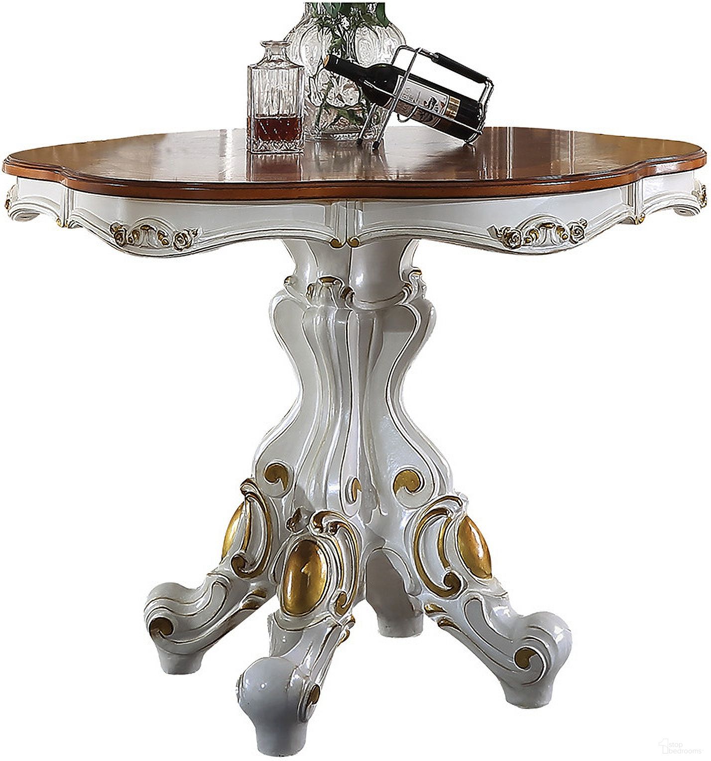 The appearance of Picardy Counter Height Table (Antique Pearl) designed by ACME in the transitional interior design. This antique pearl piece of furniture was selected by 1StopBedrooms from Picardy Collection to add a touch of cosiness and style into your home. Sku: 78210T;78211ST. Table Base Style: Pedestal. Table Top Shape: Round. Material: Wood. Size: 48".