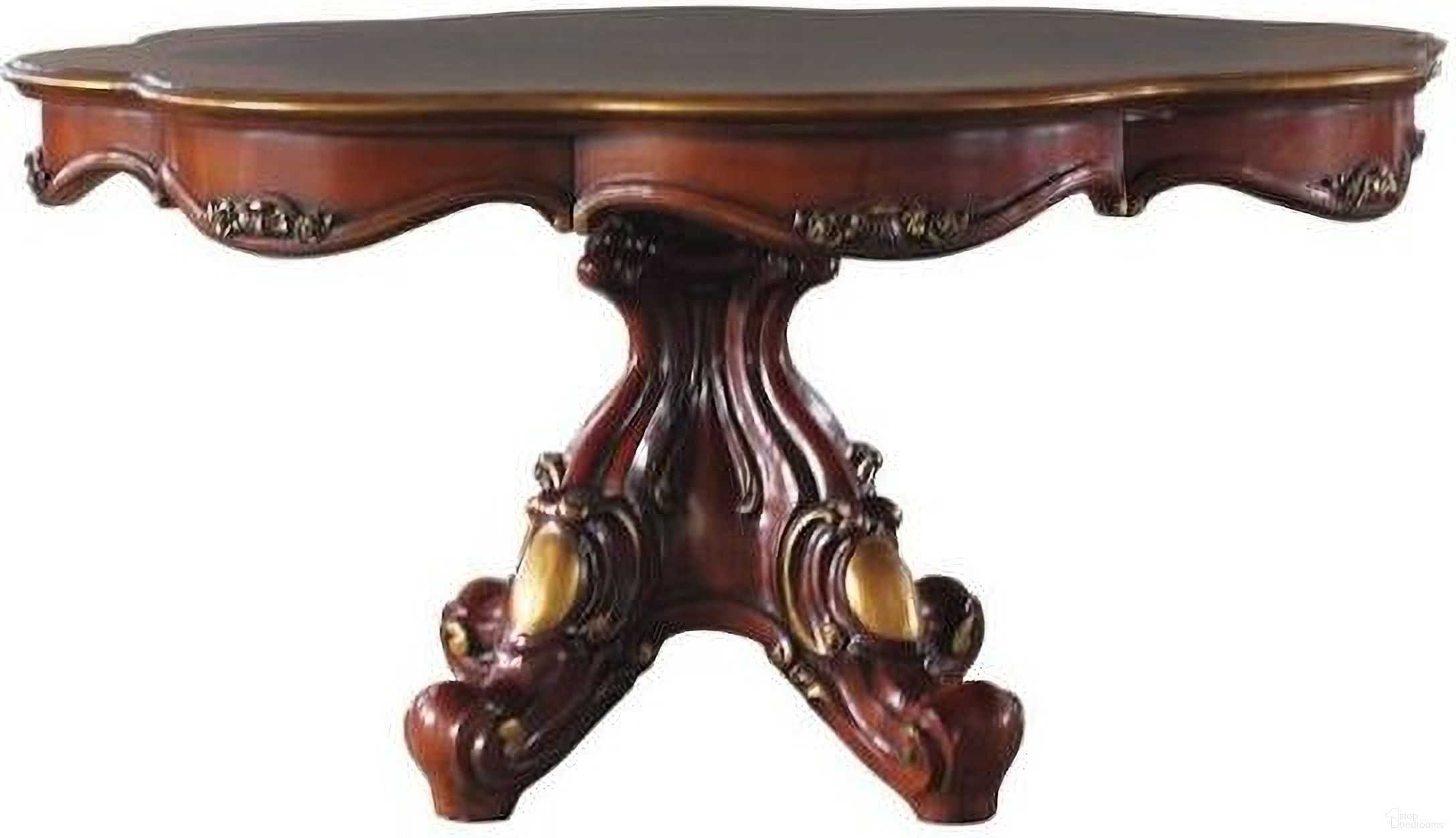 The appearance of Picardy Dining Table In Honey Oak designed by ACME in the transitional interior design. This honey oak piece of furniture  was selected by 1StopBedrooms from Picardy Collection to add a touch of cosiness and style into your home. Sku: 68225AT;68226AST. Table Base Style: Pedestal. Table Top Shape: Round. Material: Wood. Size: 62".