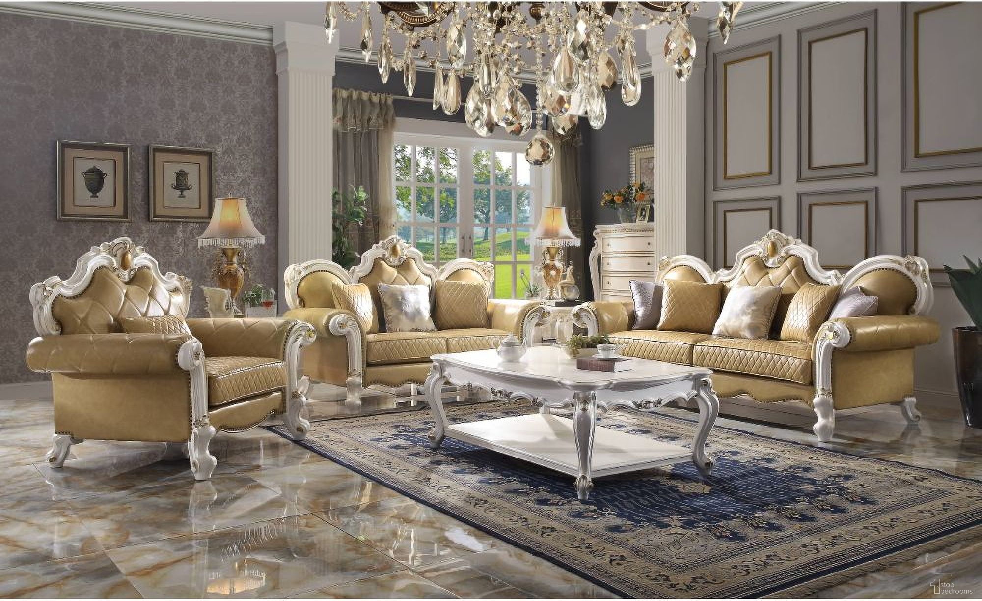 The appearance of Picardy Living Room Set In Butterscotch designed by ACME in the transitional interior design. This butterscotch piece of furniture was selected by 1StopBedrooms from Picardy Collection to add a touch of cosiness and style into your home. Sku: 58210;58211. Material: Upholstery.