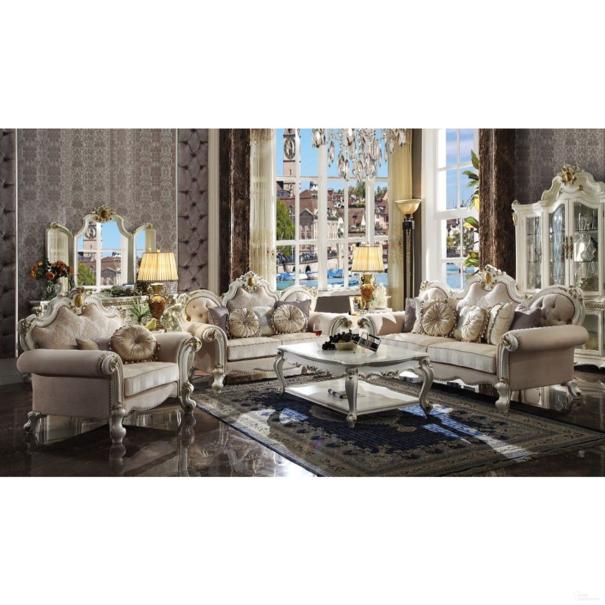 The appearance of Picardy Living Room Set In Fabric And Antique Pearl designed by ACME in the transitional interior design. This antique pearl piece of furniture was selected by 1StopBedrooms from Picardy Collection to add a touch of cosiness and style into your home. Sku: 55460;55461. Material: Upholstered.