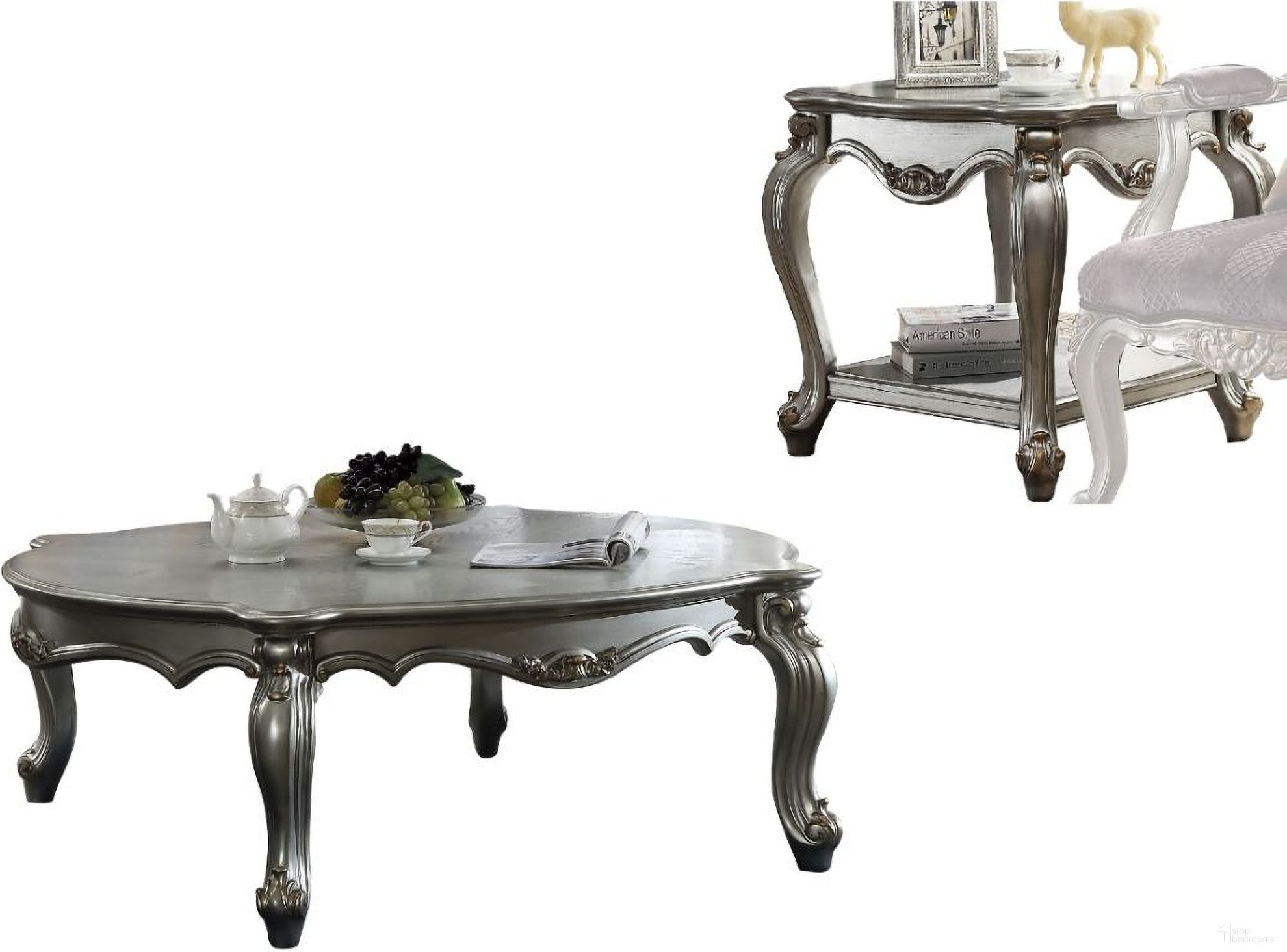 The appearance of Picardy Occasional Table Set In Antique Platinum designed by ACME in the transitional interior design. This antique platinum piece of furniture was selected by 1StopBedrooms from Picardy Collection to add a touch of cosiness and style into your home. Sku: 83465;83467. Material: Wood.