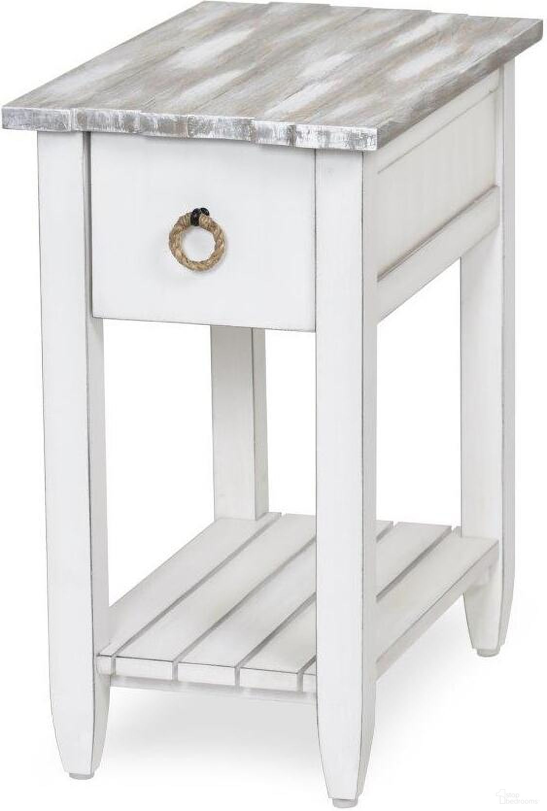 The appearance of Picket Fence Chairside Table In White And Grey designed by Sea Winds Trading in the transitional interior design. This white and grey piece of furniture  was selected by 1StopBedrooms from Picket Fence Collection to add a touch of cosiness and style into your home. Sku: B78205-GREY/BLANC. Material: Wood.