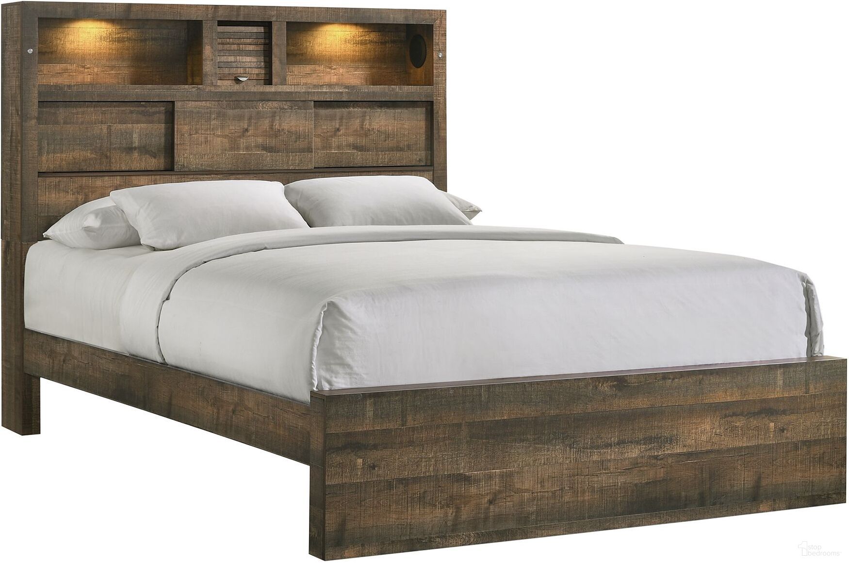 The appearance of Picket House Furnishings Beckett Full Bookcase Panel Bed With Bluetooth designed by Picket House in the transitional interior design. This walnut piece of furniture was selected by 1StopBedrooms from Beckett Collection to add a touch of cosiness and style into your home. Sku: BY520FH;BY520FF;BY520TFR. Bed Type: Panel Bed. Bed Size: Full. Material: Rubberwood.