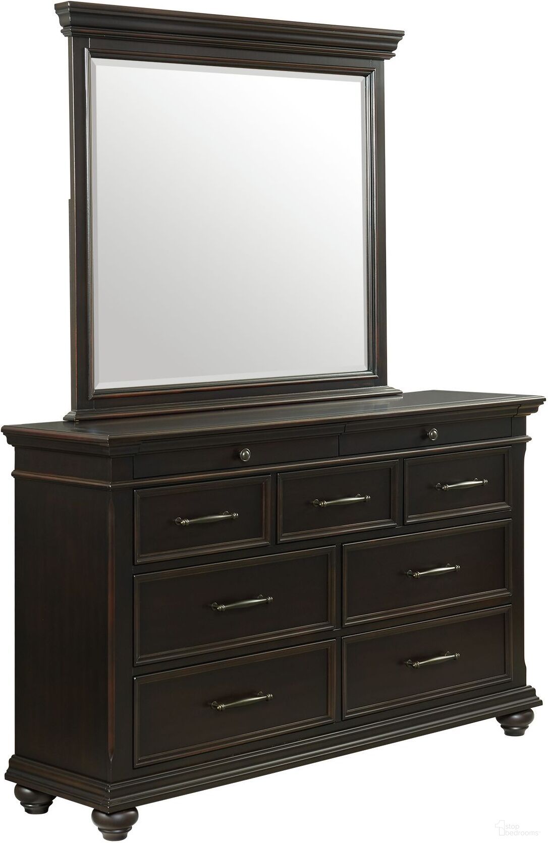 The appearance of Picket House Furnishings Brooks 9-Drawer Dresser With Mirror In Black designed by Picket House in the transitional interior design. This black piece of furniture  was selected by 1StopBedrooms from Brooks Collection to add a touch of cosiness and style into your home. Sku: SR800DR;SR800MR. Material: MDF.