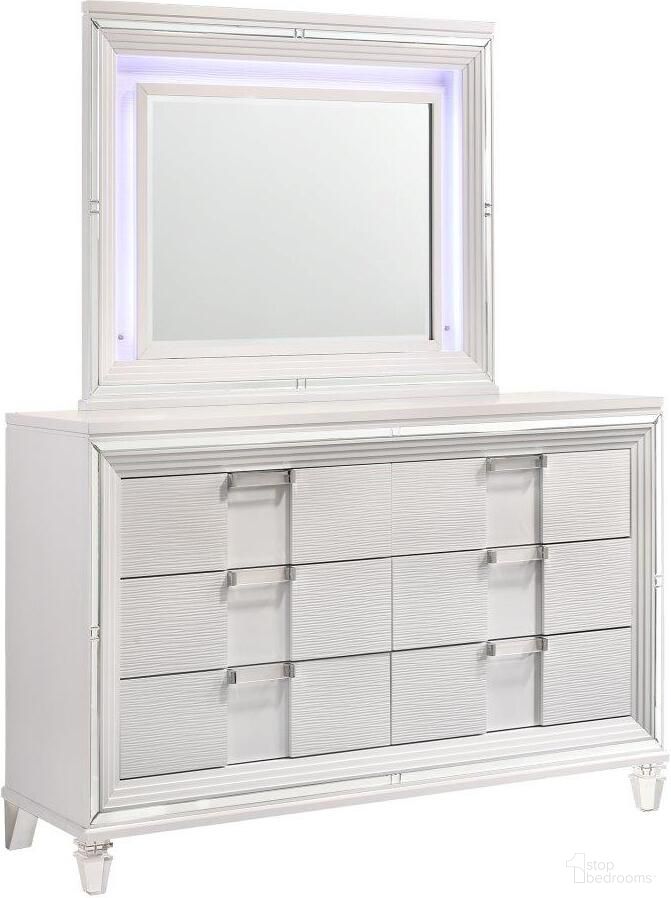 The appearance of Picket House Furnishings Charlotte 6 Drawer Dresser with Mood Lighting Mirror in White designed by Picket House in the transitional interior design. This white piece of furniture was selected by 1StopBedrooms from Charlotte Collection to add a touch of cosiness and style into your home. Sku: TN700DR;TN700MR. Material: Rubberwood.