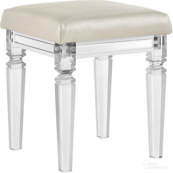 The appearance of Picket House Furnishings Charlotte Vanity Stool with Acrylic Leg In White designed by Picket House in the transitional interior design. This white piece of furniture was selected by 1StopBedrooms from Charlotte Collection to add a touch of cosiness and style into your home. Sku: TN700VTNSTAL. Material: Wood.