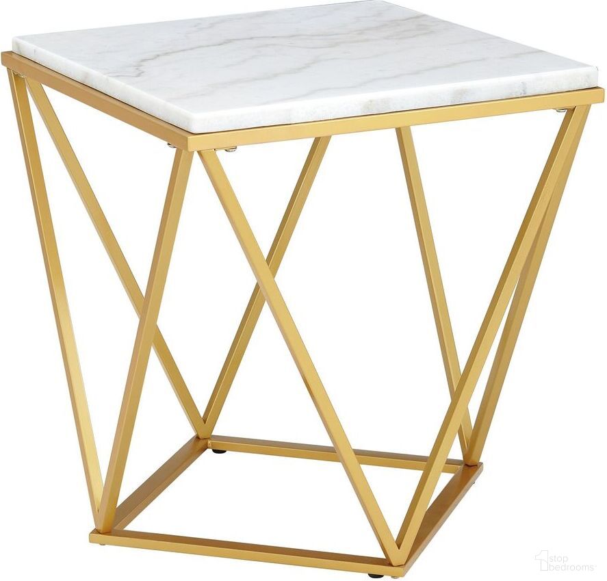 The appearance of Picket House Furnishings Conner End Table with Gold Metal designed by Picket House in the transitional interior design. This gold piece of furniture  was selected by 1StopBedrooms from Conner Collection to add a touch of cosiness and style into your home. Sku: CRK120ET. Material: Metal.
